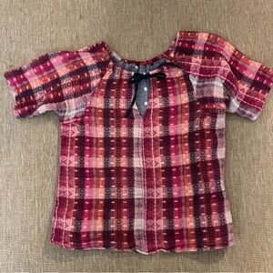 Ace & Jig Multi-Red Plaid Short Sleeve Peasant Top